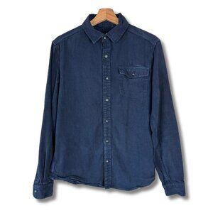 American Giant Mens Small Button Down Shirt Casual Cotton Utility Navy Blue